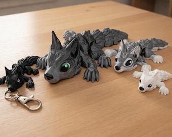Custom Color 3D Printed Baby Wolf: Articulated Fidget Toy or Keychain
