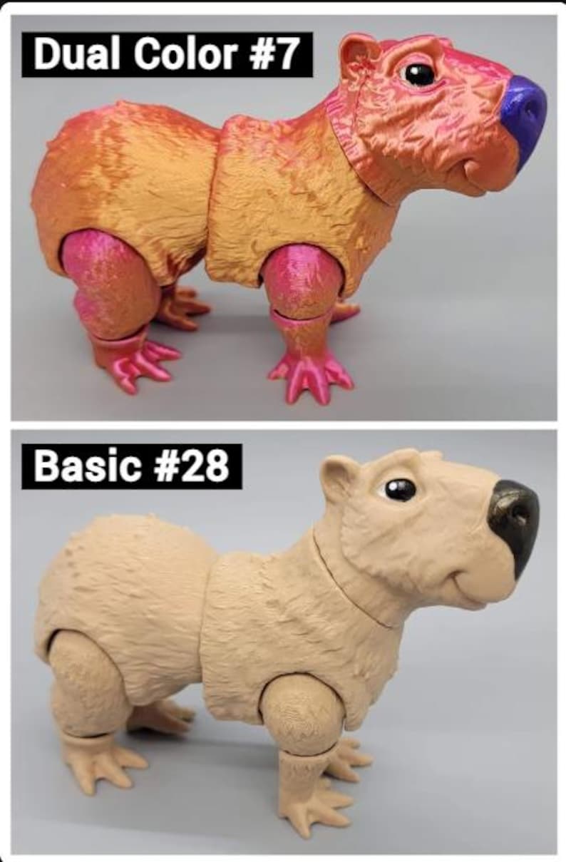 3D Printed Articulated Capybara Toy – Custom Colors Flexible Fidget ...