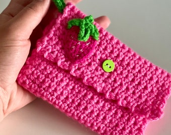 Handmade crochet coin purse, card holder, gift card holder, coin purse, strawberry purse, daisy purse, crochet purse