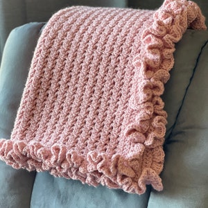 Crochet, Blush pink throw blanket, baby blanket, baby girl blanket,handmade blanket,home decor,baby shower gift, ruffle blanket ,farmhouse