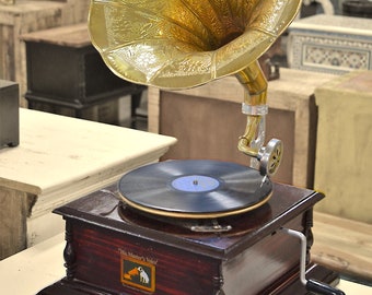 East Connection Unique Indian Antique Style Gramophone Player Wind up Phonograph Vintage Vinyl Record Player Statement Piece Showpiece