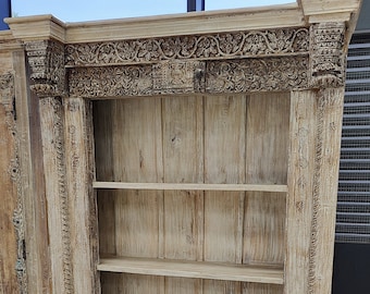 Reclaimed Indian Antique Timber Door Frame Hand Carved  Boho Chic Bookshelf