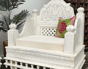 East Connection Hand Carved Latticework Antique Indian Seating Vintage Timber Balinese Daybed Chair