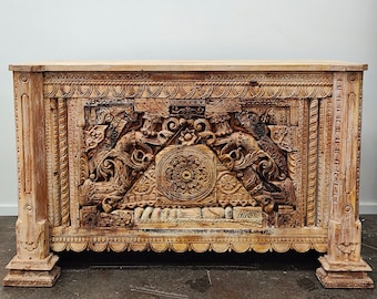 Reclaimed Indian Antique Timber Hand Carved Bar Architectural Statement Counter Reception Desk