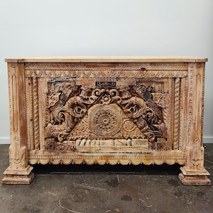 Reclaimed Indian Antique Timber Hand Carved Bar Architectural Statement Counter Reception Desk