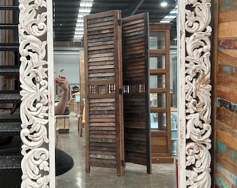 Indian Antique Timber Hand Carved Ethnic Full Length Mirror Architectural Statement Piece