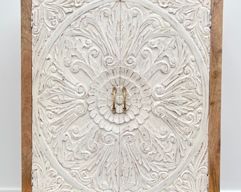 Hand Carved Floral Mandala French Provincial Timber Cabinet White Door Wardrobe Storage Shelves Closet