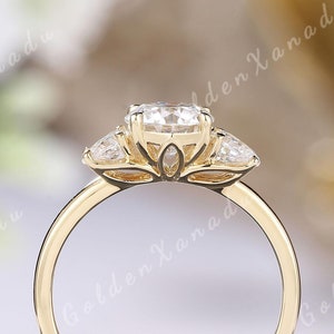 Unique Floral Round Cut Moissanite Engagement Ring Solid Gold Flower Moissanite Wedding Ring Three Stone Promise Ring Lotus Rings For Women
