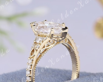 Marquise Moissanite Engagement Ring Victorian Solid Gold Moissanite Wedding Ring Diamond Rings Promise Rings for Women Personalized Jewelry