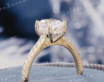 Dainty Moissanite Engagement Ring Solid Gold  Hidden Halo Oval Moissanite Wedding Ring Diamond Promise Rings For Women Handmade Jewelry