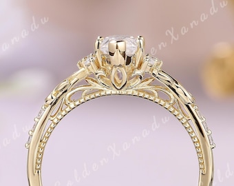 Vintage Marquise Moissaniet Verlovingsringen Natuurlijke Geïnspireerde Moissaniet Bloem Trouwring Leaf Belofte Ringen Voor Vrouwen Handgemaakte Sieraden