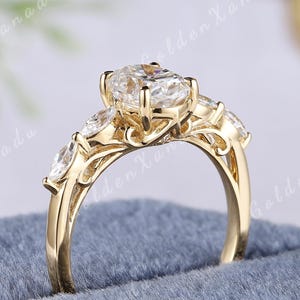 Unique Oval Moissanite Engagement Ring Vintage Solid Gold Wedding Ring Moissanite Cluster Ring Promise Ring for Women Handmade Jewelry