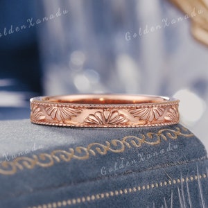 Vintage Rose Gold Wedding Band Milgrain Wedding Ring Unique Stacking Matching Wedding Band Straight Bridal Band Promise Gift For Women