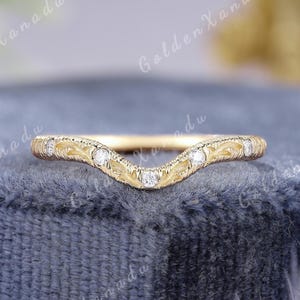 Ręcznie grawerowany zakrzywiony obrączka ślubna Moissanite Solid Gold Brushed Wedding Rings Niestandardowy pierścień z liściem, składane pierścionki obietnicy dla kobiet