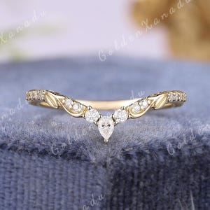 Vintage Moissanite Zakrzywiony Obrączka Ślubna Solid Gold Natural Inspired Leaf Obrączki Ślubne Rocznica Stacking Pierścienie Dla Kobiet Biżuteria Ręcznie Robiona