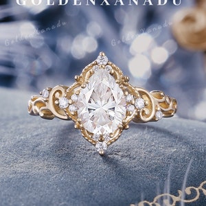 Viktorianischen Birne Moissanite Verlobungsring Moissanite Ehering Diamant Cluster Versprechen Ringe für Frauen Solid Gold Handgemachter Schmuck