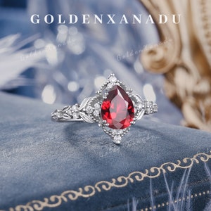Vintage Ruby Engagement Ring 14k Gold Ring Pear Ruby Ring Birthstone ...