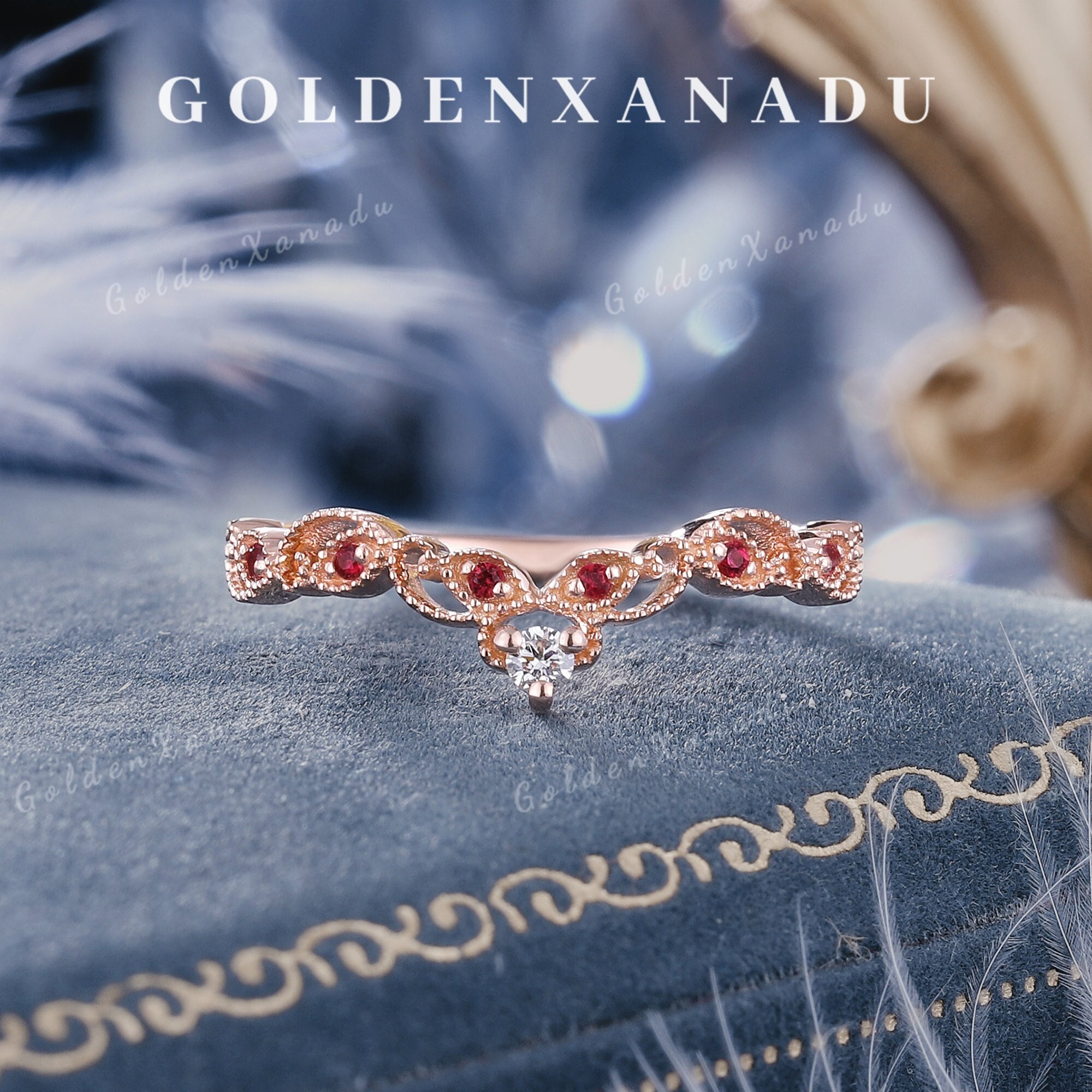 Vintage Ruby Curved Wedding Band Rose Gold Ruby and Diamond Wedding ...