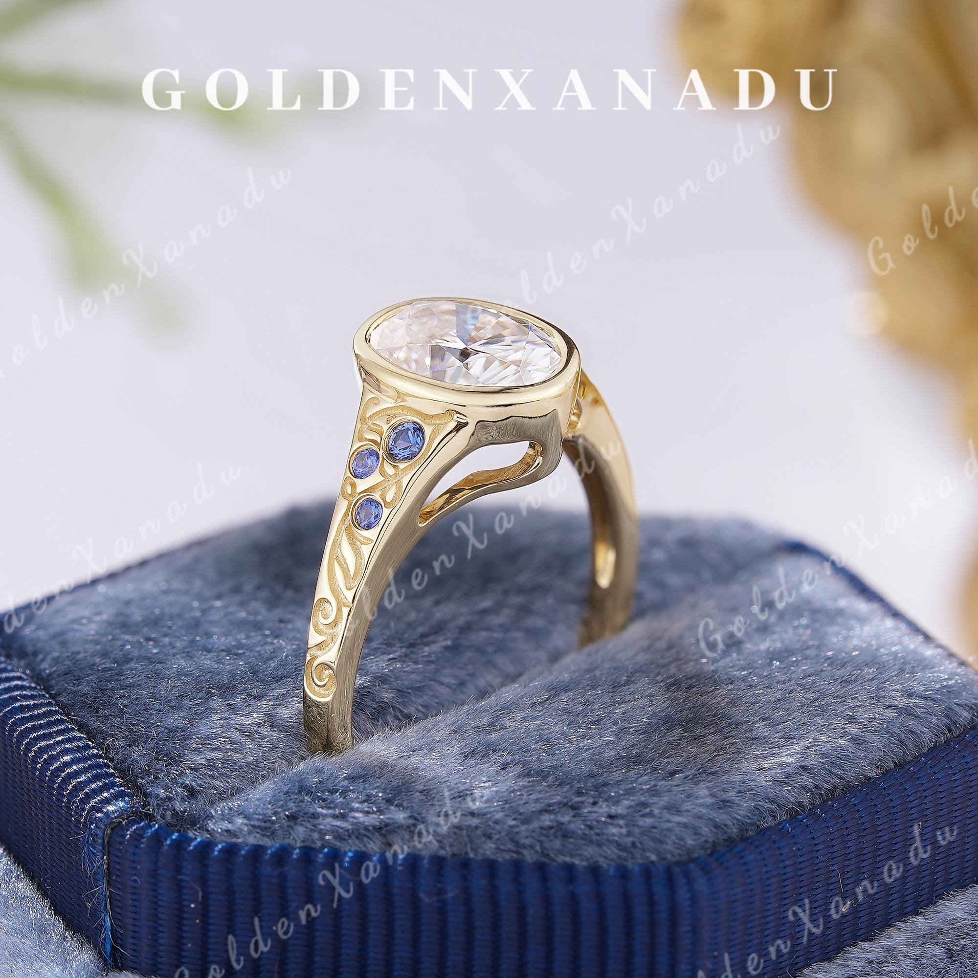Vintage Oval Cut Moissanite Engagement Ring Bezel Set Solid Gold ...