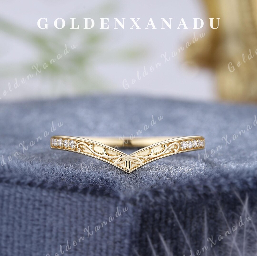 Diamond Curved Wedding Band Solid Gold Moissanite Wedding Ring Handmade ...