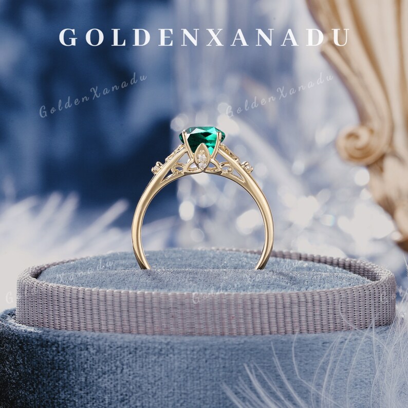 Celtic Oval Emerald Engagement Ring Solid Gold Initial Lab Emerald ...