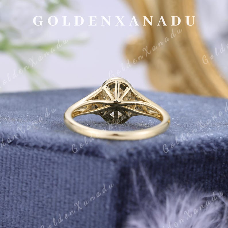 Vintage Bezel Set Oval Moissanite Engagement Ring Solid Gold Handmade ...