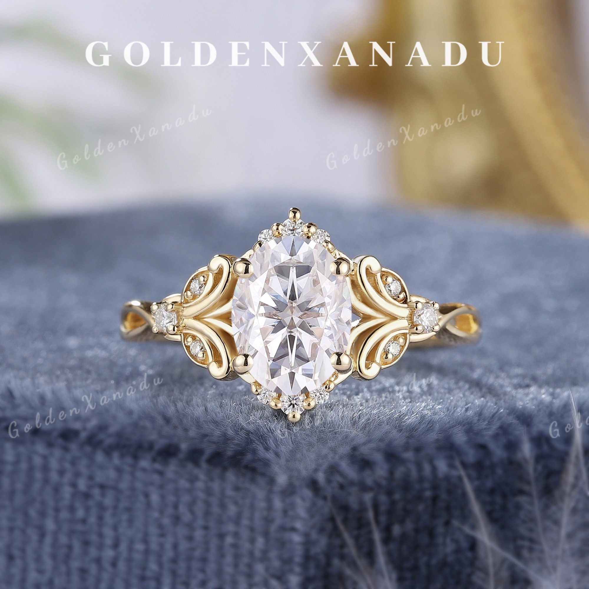 Flower Moissanite Engagement Ring Solid Gold Moissanite Wedding Ring Natural Inspired Floral Ring Promise Rings for Women Handmade Jewelry