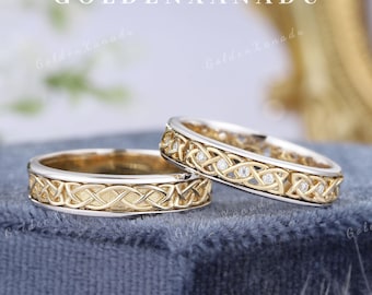 Alianzas de boda celtas de dos tonos, anillo para él y para ella