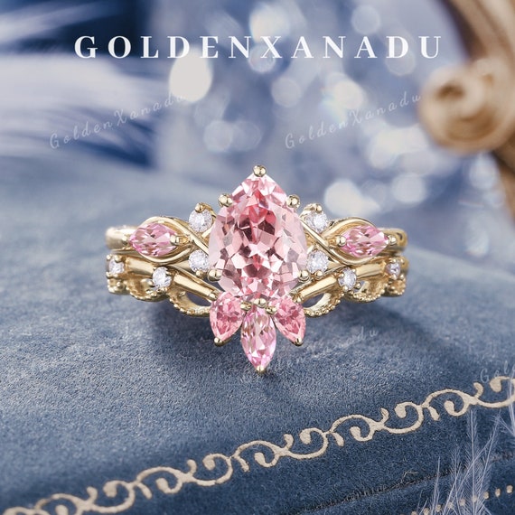 Pink Sapphire Pink Ice Wedding Sets Vintage Pear Sapphire
