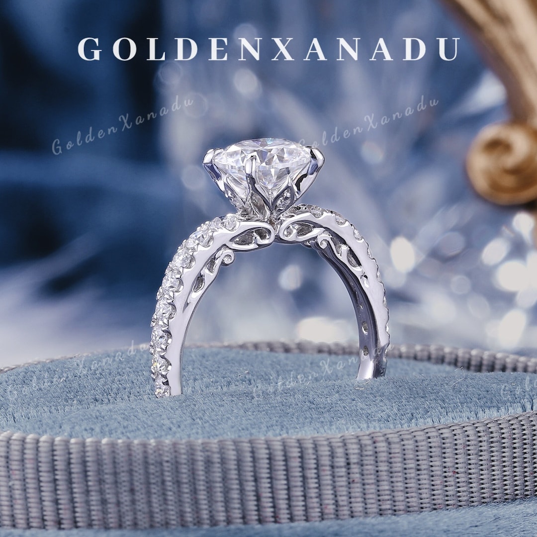 Vintage Moissanite Engagement Ring Solid Gold Moissanite Wedding Ring 2