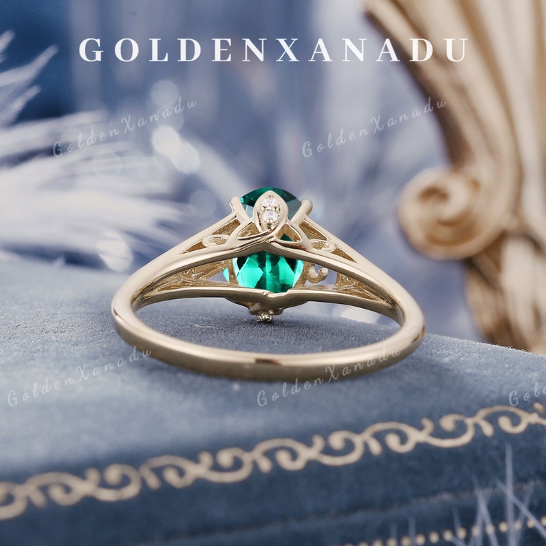 Celtic Oval Emerald Engagement Ring Solid Gold Initial Lab Emerald ...