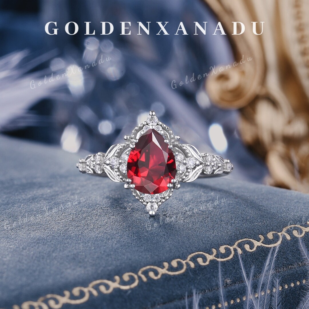 Vintage Ruby Engagement Ring 14k Gold Ring Pear Ruby Ring Birthstone ...
