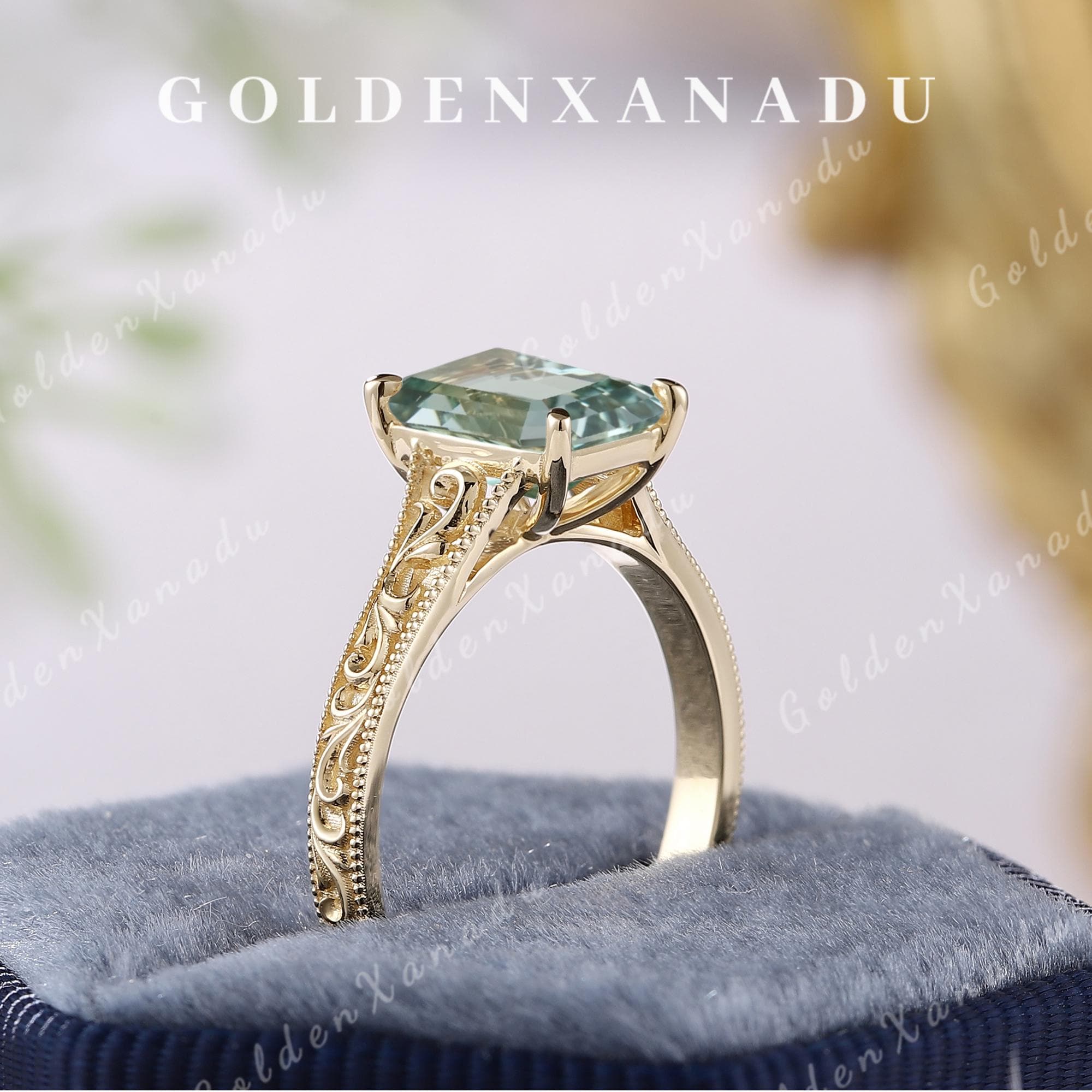 Victorian Emerald Cut Teal Sapphire Ring