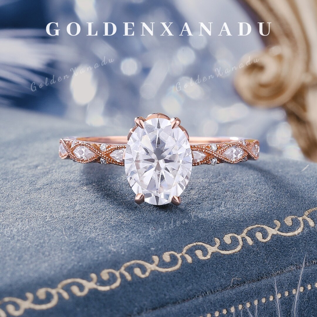 Vintage Moissanite Engagement Ring Solid Gold Oval Moissanite Wedding ...
