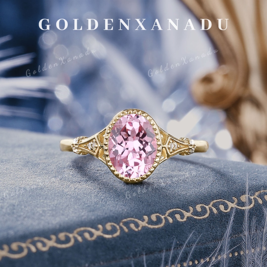 Pink Sapphire Engagement Ring Solid Gold Peach Pink Sapphire Wedding ...
