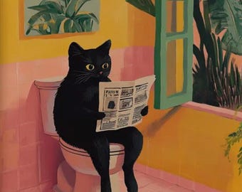 Funny Toilet Cat Poster– Trendy Cat Wall Art for Funky Decor, Aesthetic Dopamine Decor for Cat Lovers