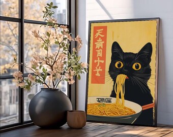 Black Cat Eats Ramen Poster
