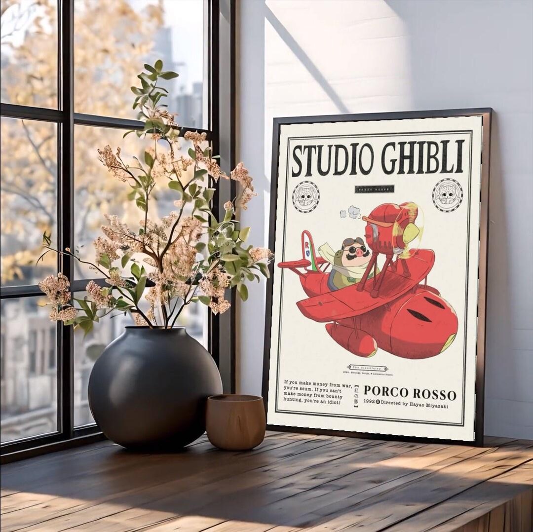 Studio Ghibli Porco Rosso Poster, Vintage Anime Movie Wall Art Print ...