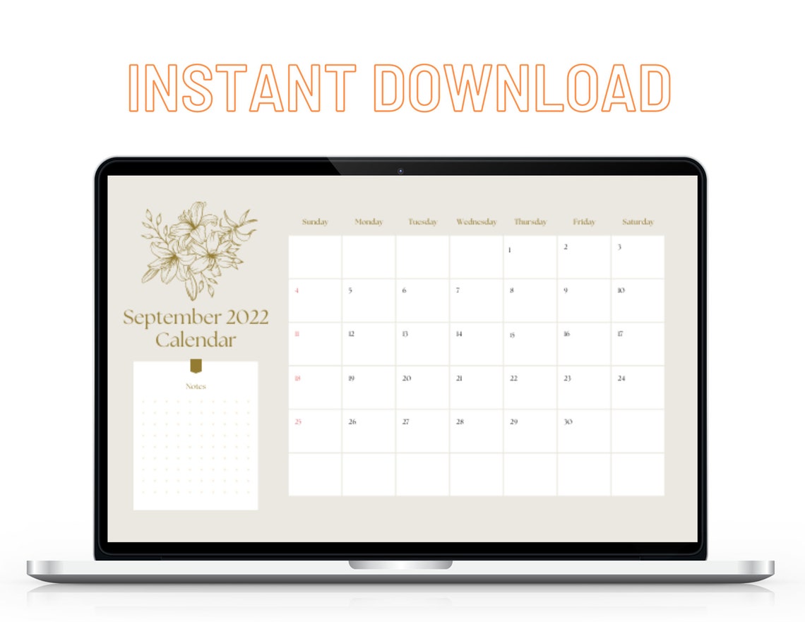 September 2022 Calendar Aesthetic 2022 Calendar September Etsy