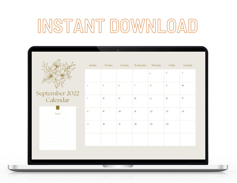 September 2022 Calendar Aesthetic 2022 Calendar September Etsy