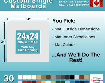 24x24 Frame Square Single Matboard - Custom Matboard with Your Choice of Opening Size Colour - Elevate Your Art and Photography Mat