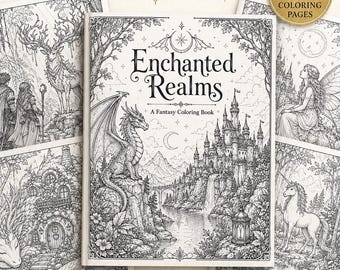 Fantasy Coloring Book Printable PDF | Dragons, Fairies, Castles & Mythical Creatures | Adult Coloring Pages