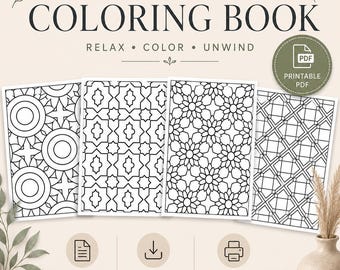 Printable Pattern Coloring Book | 20 Relaxing Geometric Pages for Adults | Instant Download PDF