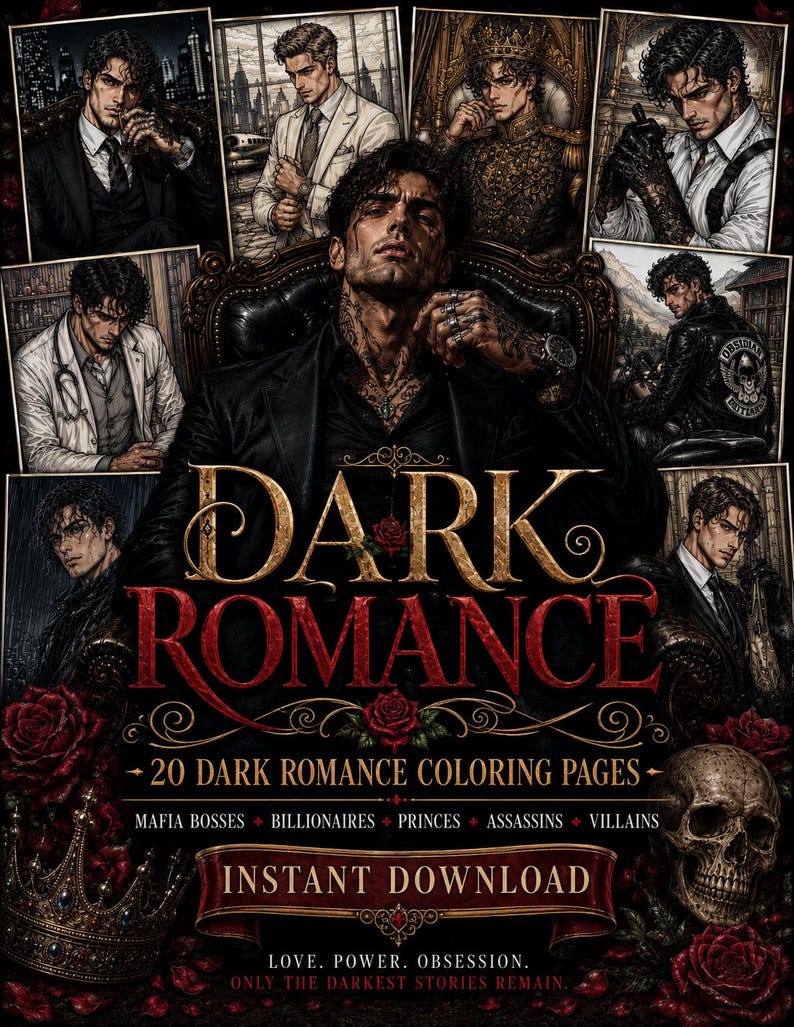 Dark Romance Men Coloring Book | 20 Anti-Heroes, Mafia Bosses, Villains (Digital Download) image 1