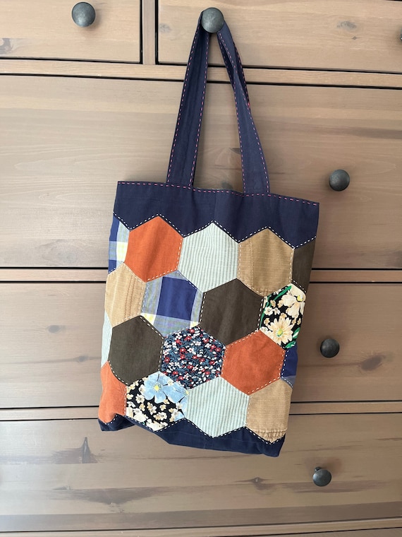 Hexagon Patchwork Tote Bag - Etsy