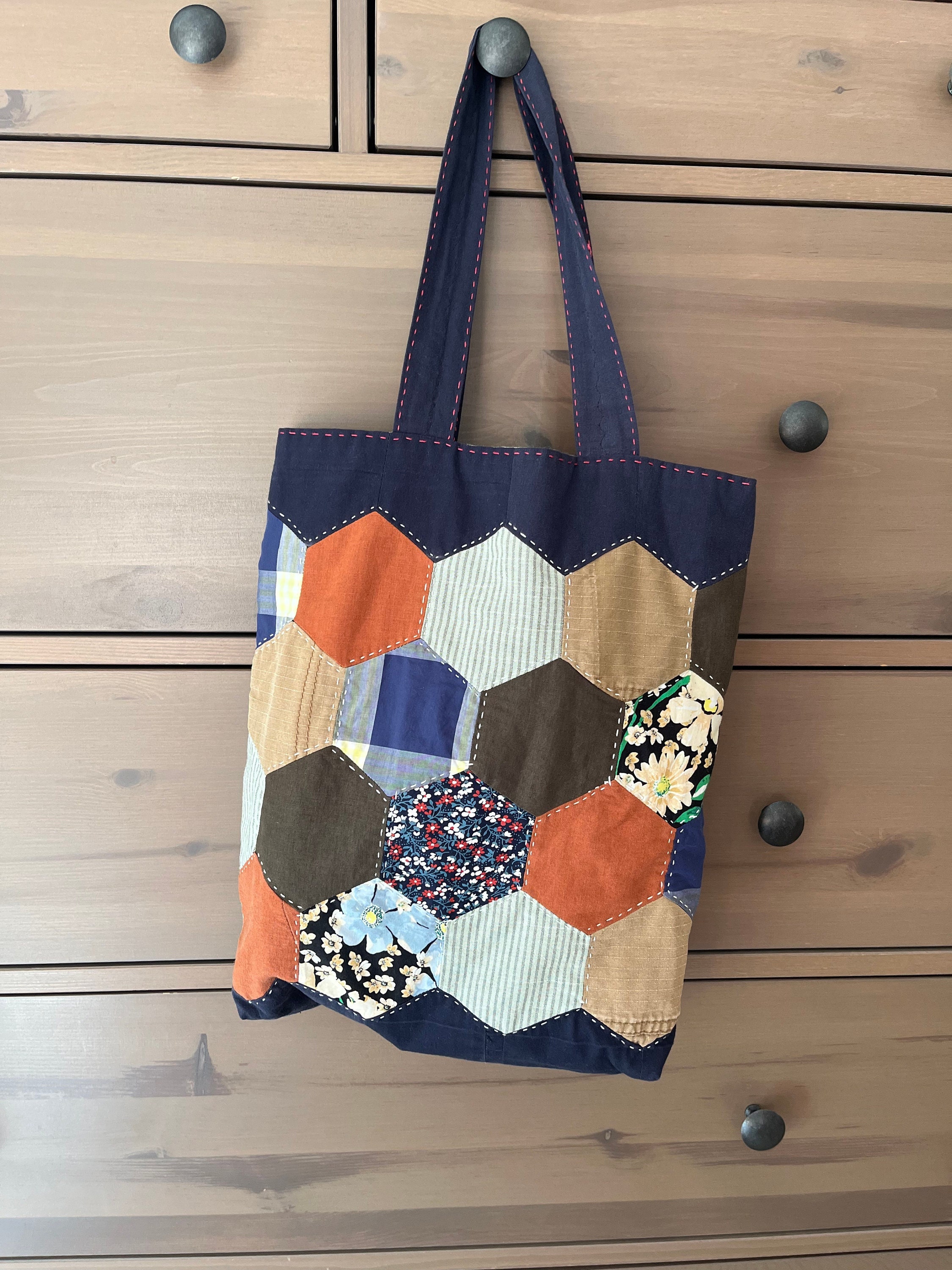 Hexagon Patchwork Tote Bag - Etsy