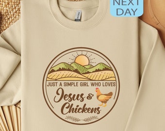 Jesus und Hühner Sweatshirt, christlicher Kapuzenpullover, religiöses Hemd, Huhn-Liebhaber-Geschenk, christliches Bauern-T-Stück, religiöses Landmutter-Geschenk-Hemd