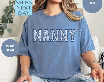 Comfort Colors Nanny Shirt, Personalized Nanny Shirt, Floral Nanny Tee, Custom Nanny Gift for Nanny, Mothers Day Gift, Blue Floral Nana Tee