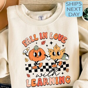 Groovy Teacher Sweatshirt, Teacher Fall Hoodie, Fall In Love With Learning Teacher, Teacher Pumpkin Shirt, Retro Teacher Sweatshirt