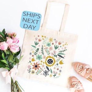 Floral Tote Bag, Flower Totes, Flower Tote Bag, Shopping Bag, Gift For Women Totes, Birthday Gift Bag, Bridal Gift Tote Bag, Library Bag